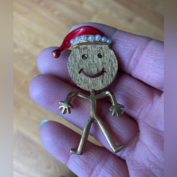 Vintage SMILEY FACE Santa Brooch Pin 1960’s 2 1/2” So cute! - Picture 4 of 4